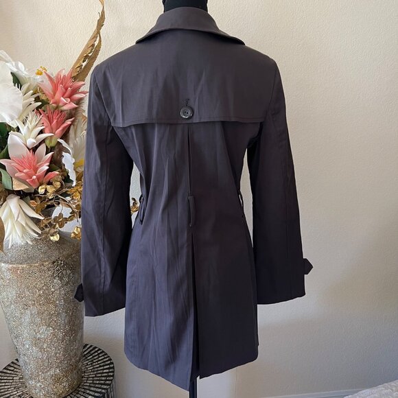AB Studio Chic Minimalist Double Breasted Dark Gray Belted Overcoat Size 6 NWOT - Picture 2 of 11